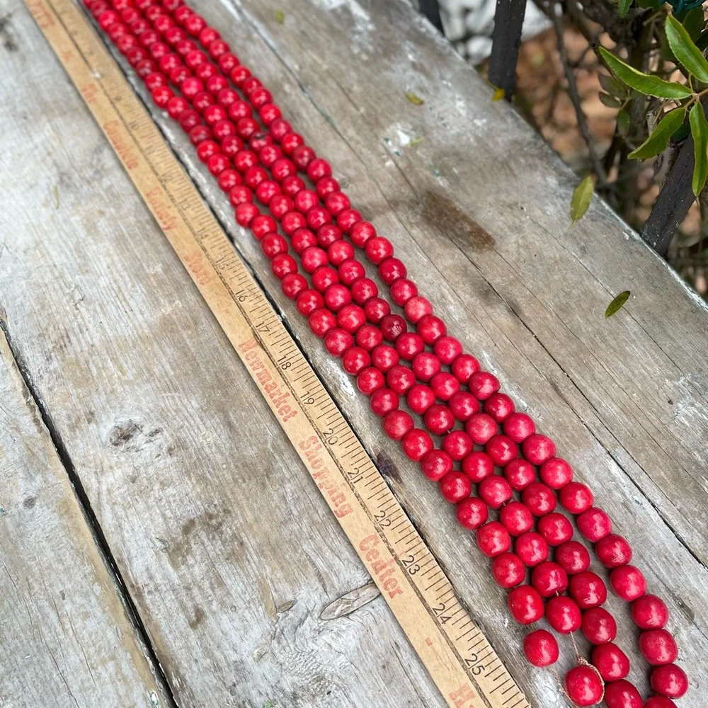 Vintage red wooded beads Christmas tree decor